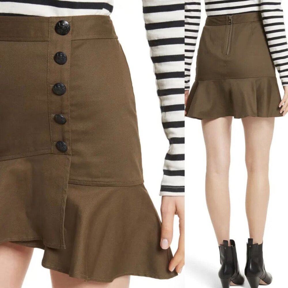 VERONICA BEARD Claremont Canvas Ruffled Mini Skirt Size 4 Army Olive Green $297 - Picture 3 of 16